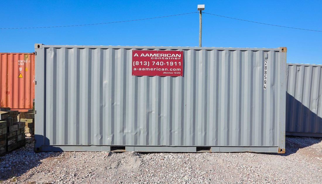 Gray 20 foot container with A American Logo