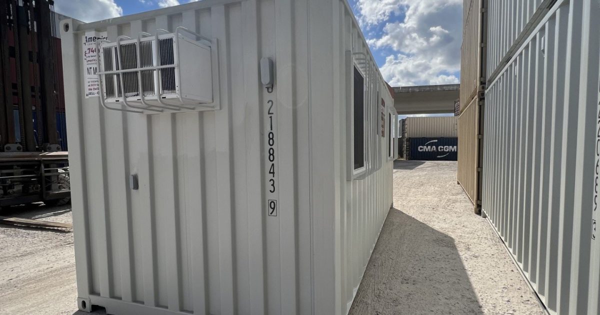 shipping container HVAC unit in the sun