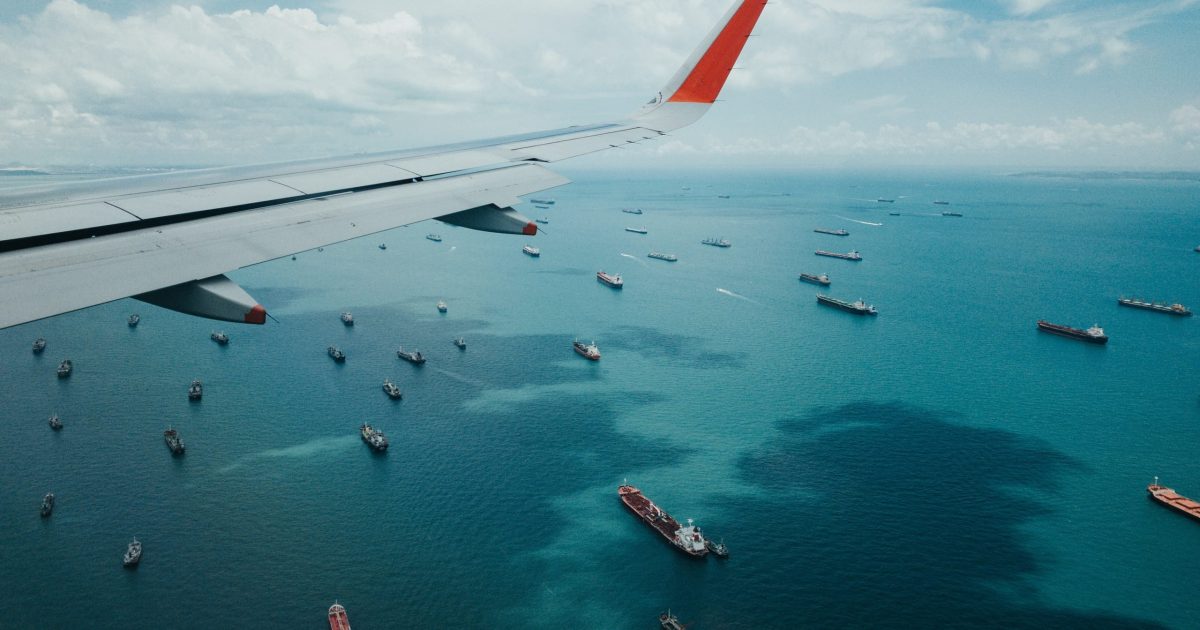 containers at sea view from plane