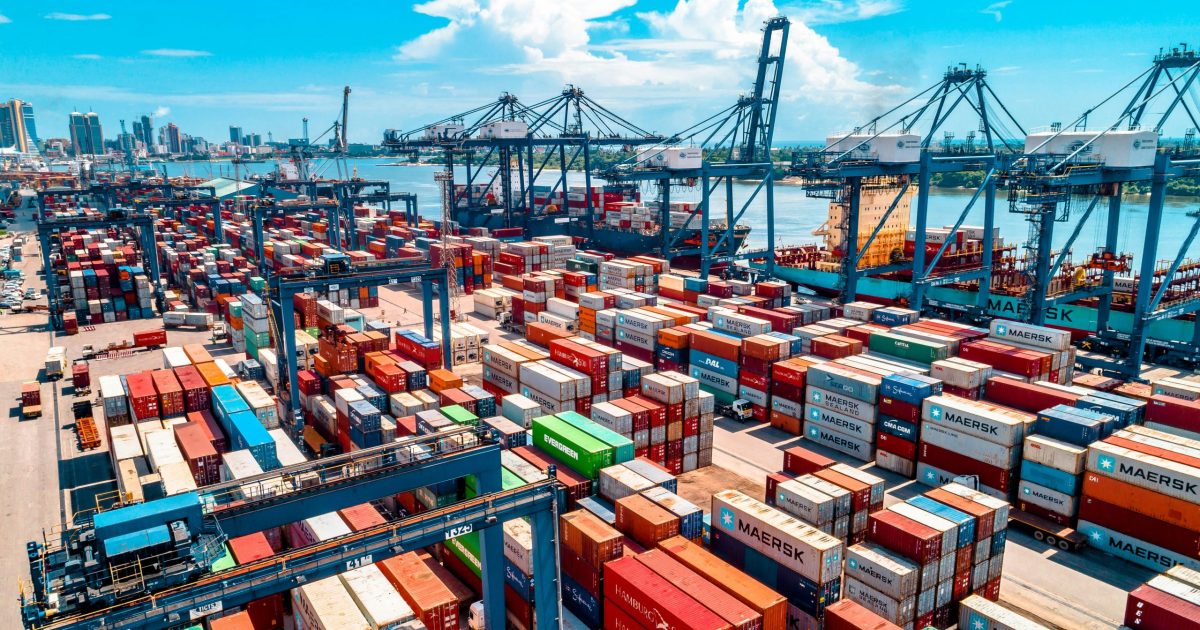containers of all colors sitting at port