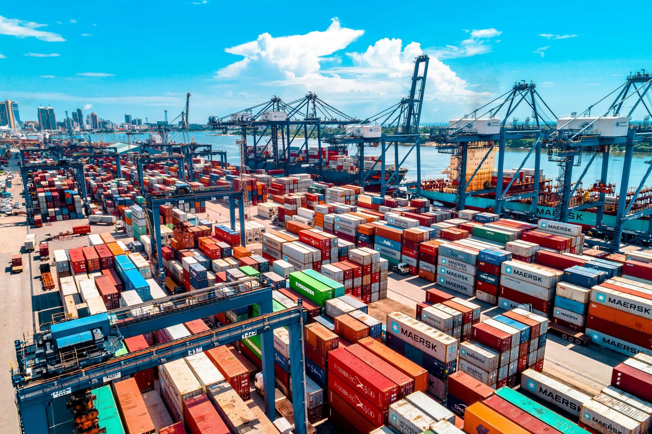 containers of all colors sitting at port