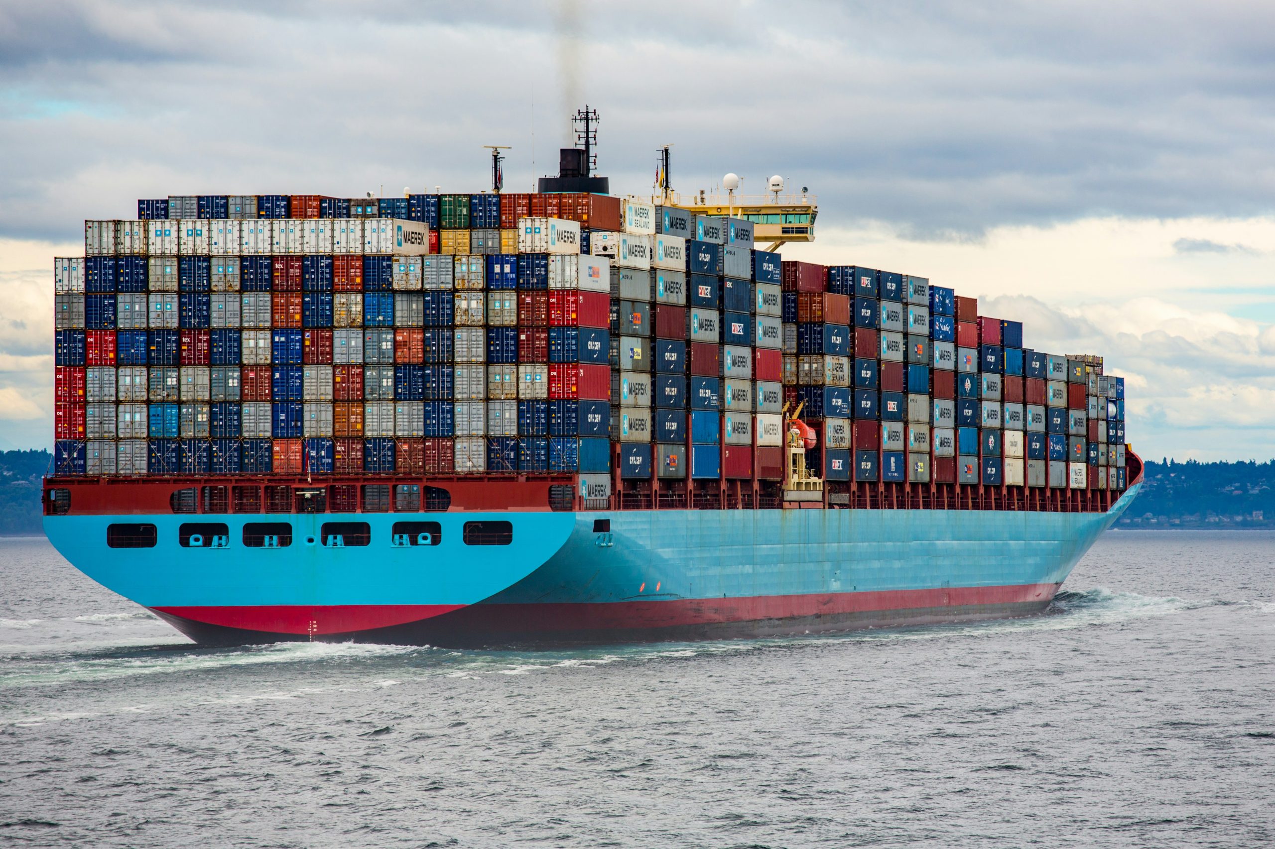 ships stacked on container ship