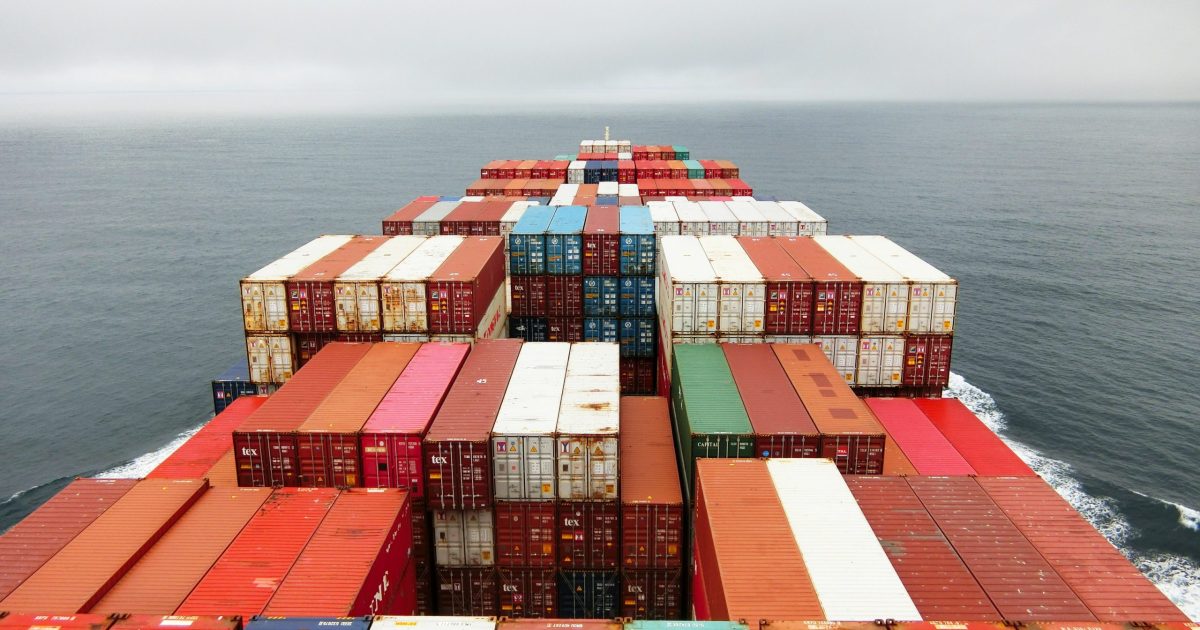 containers stacked on container ship