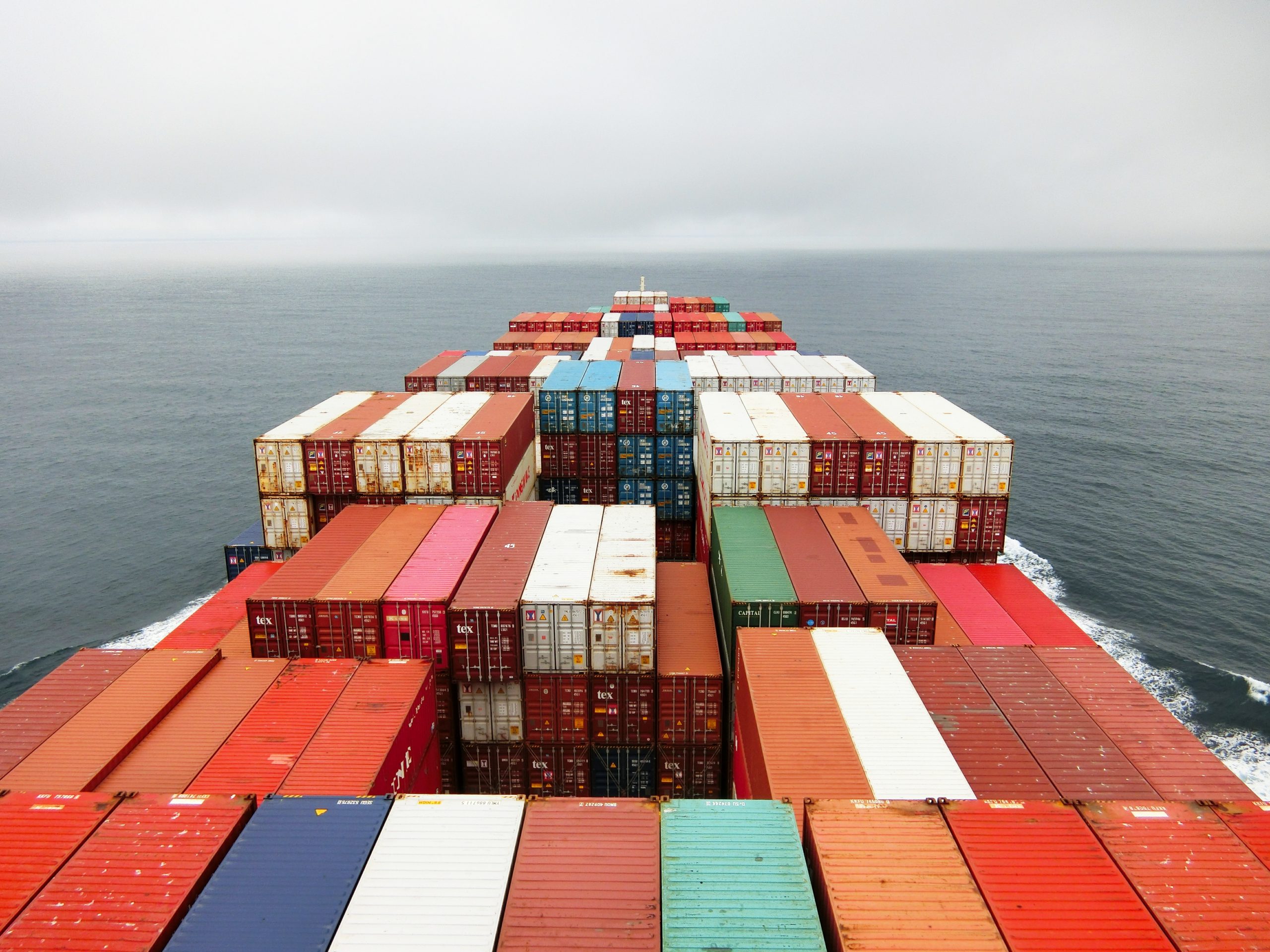 containers stacked on container ship