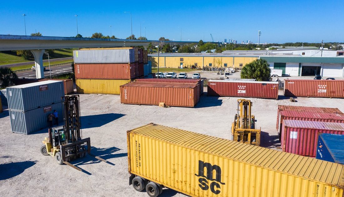colorful shipping containers at A American lot in Tampa