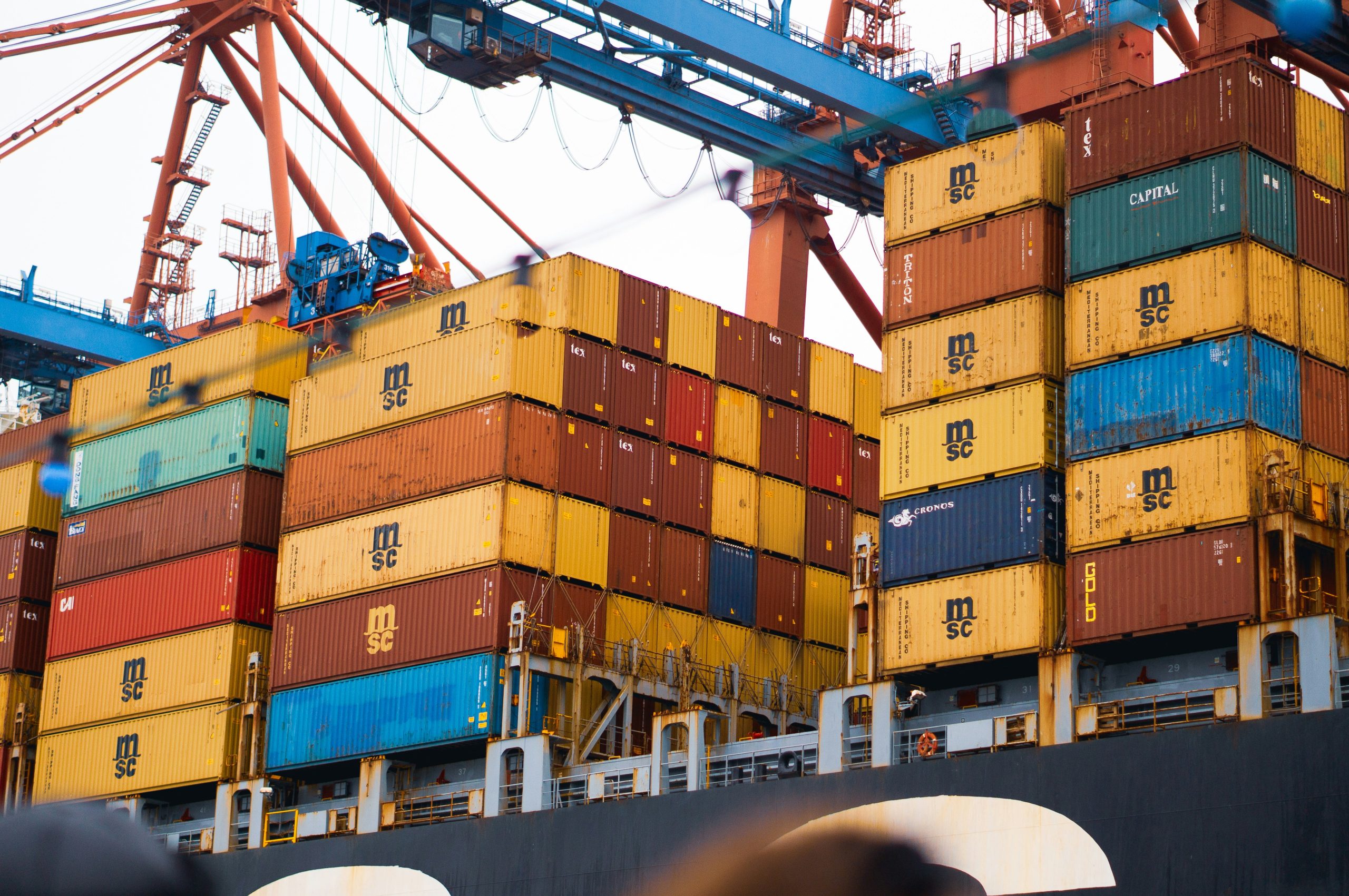 containers stacked on cargo ship