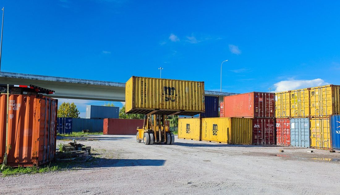 yellow 20-foot on lift on A American lot