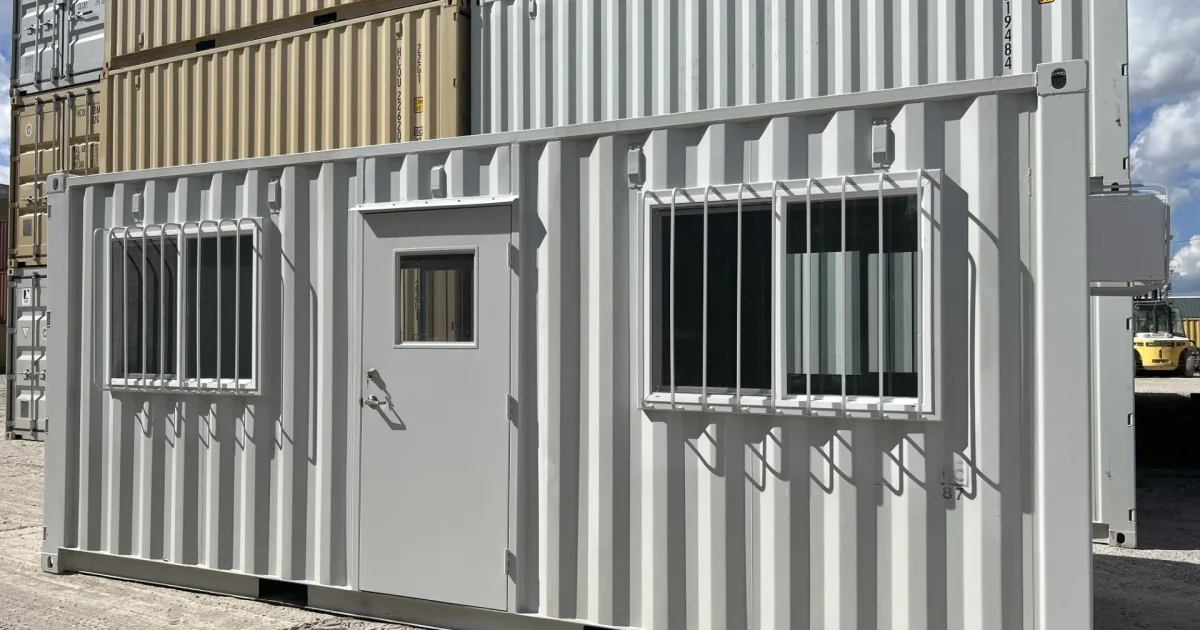 container office with two windows and door