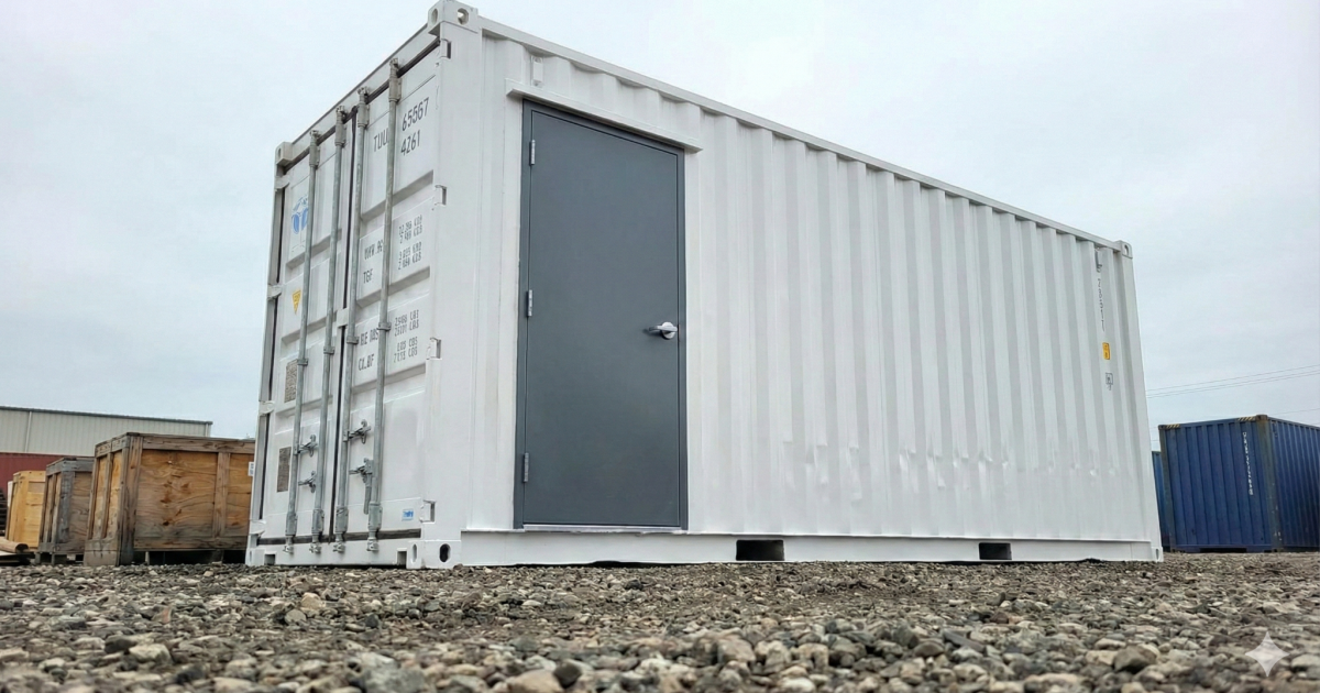 Image of container with standard man door.